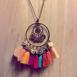 *3 for $20* Bohemian Tassel Pendant Necklace, Multi-Colored w/Gold-toned Bangles